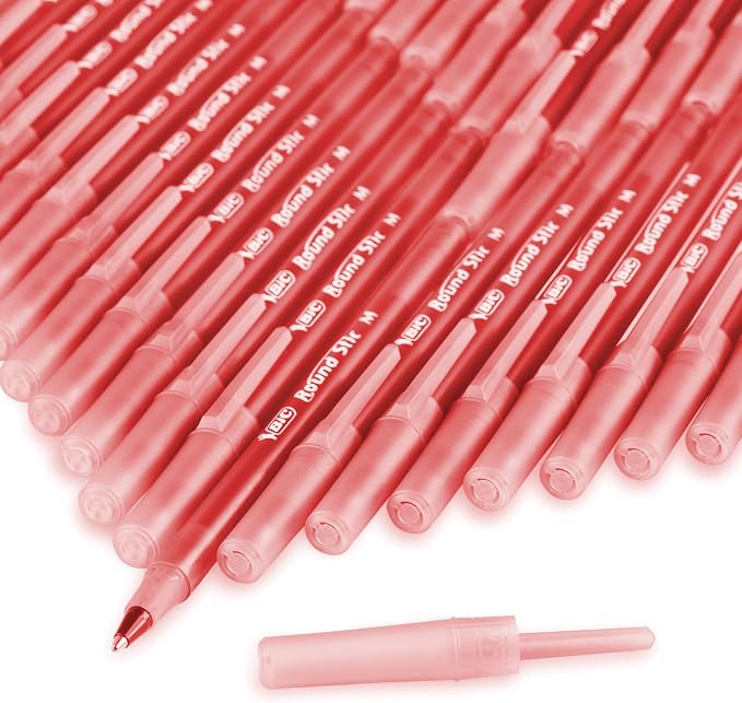 BIC Round Stic Xtra Life Red Ballpoint Pens, Medium Point, 1.0mm, 10-Count