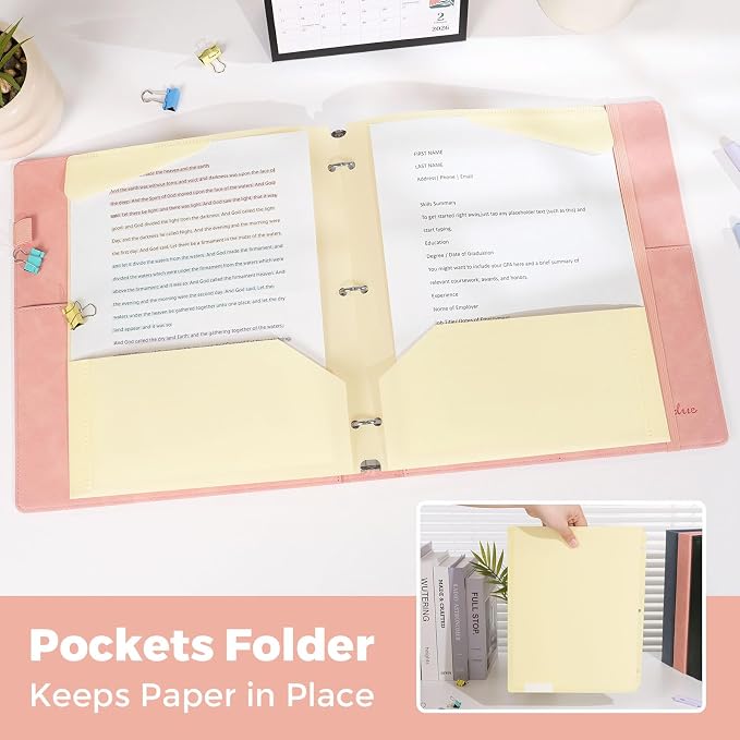 SKYDUE 3 Ring Binder with Magnetic Clipboard, 1 Inch Binder with 5 Dividers | Faux Leather Binder, Folder, Binder Pouch, Plastic Sleeves, and notepad, Ideal for Office & School Supplies Organize