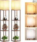 Floor Lamp with Shelves for Living Room Walnut Brown 2 Pack, Shelf Floor Lamp with 3 CCT LED Bulb, Corner Display Standing Column Lamp Etagere Organizer Tower Nightstand for Bedroom