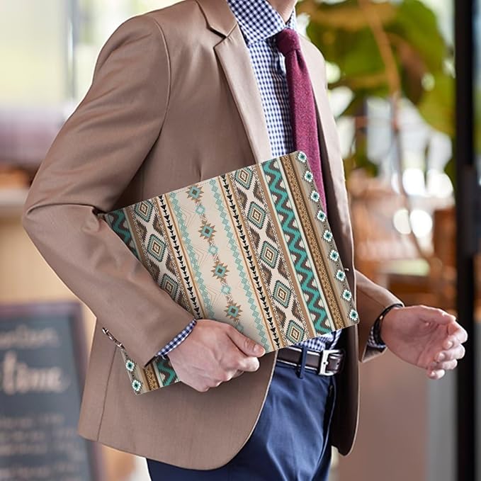 Dreaweet Southwestern Indian Tribal Pattern Leather Portfolio for Men Business Organizer,Padfolio Folder with Clipboard,Portfolio Binder for Document Organizer,Office Supplies or Business Traveling