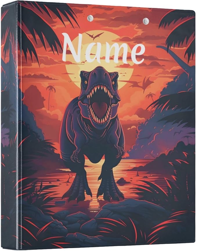 Custom 3 Ring Binder Dinosaur 1.5" Round Ring Binders Personalized Name View Binder with 200 Sheet for Women Men Office Kids School Supplies, 1 Pack