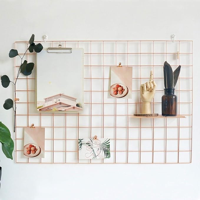 2 Pack Large Wall Grid Panels with Light and Clips, Photo Display Board, Picture Frame Collage Board, Wire Grid Wall Panel Room Decoration,Rose Gold | Picture Frames Collage , Wire Grid Wall Panel Room Decoration