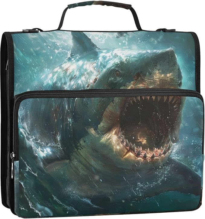 Shark Zipper Binder with Shoulder Strap Trapper Keeper 3 Ring Binder Organizer Large Capacity Multiple Compartments for School Office