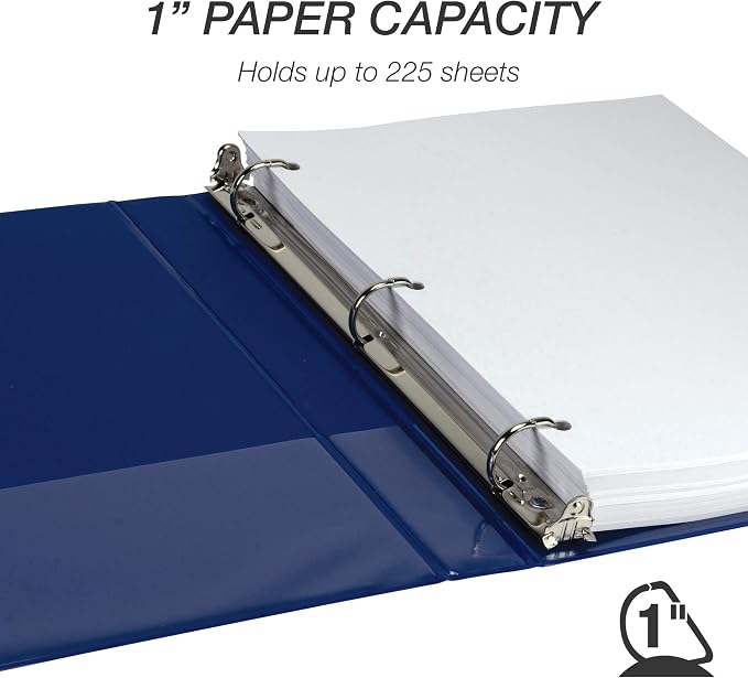 Samsill Durable 1 inch 3 Ring Binder, D Ring Binder, 100% Recycled Chipboard, Blue, 12 Pack