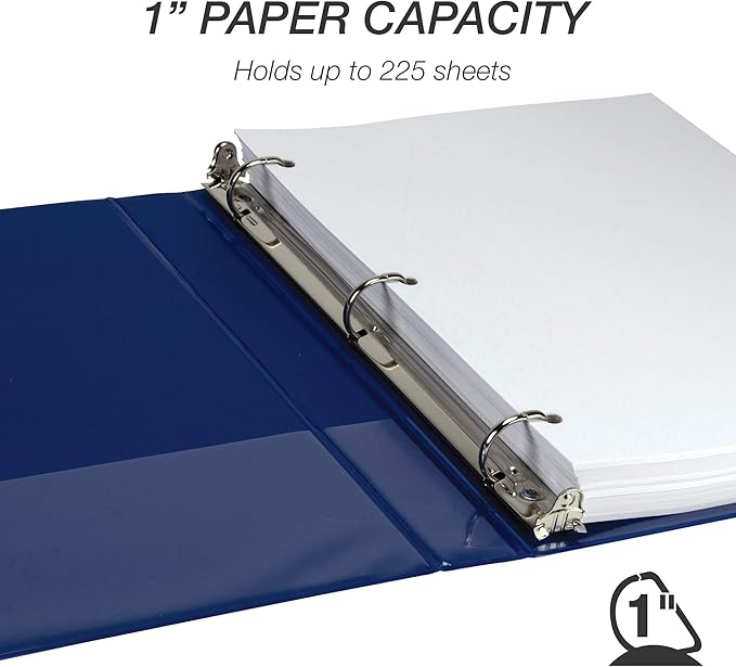 Samsill Durable 1 inch 3 Ring Binder, D Ring Binder, 100% Recycled Chipboard, Blue, 4 Pack
