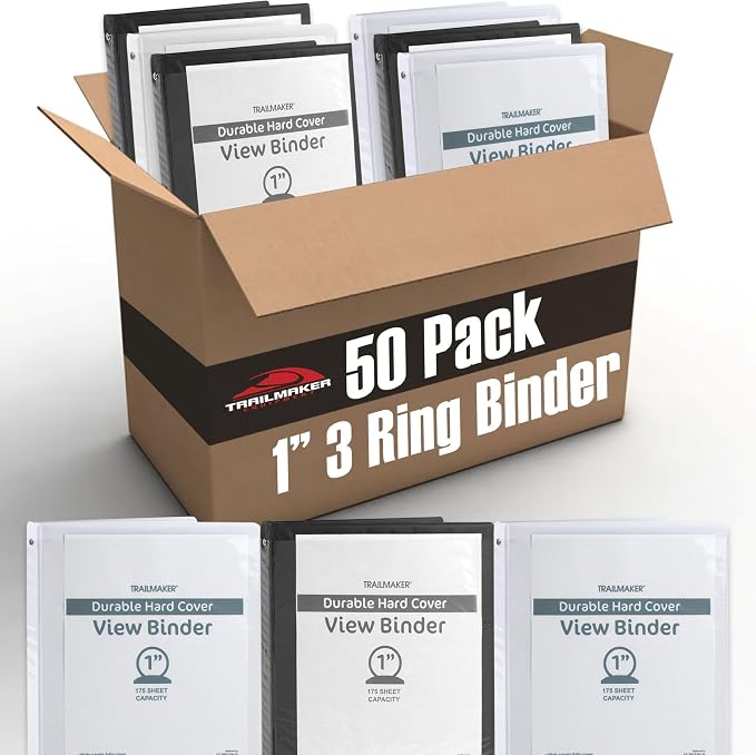 (50 Pack) 1 Inch Binders 3 Ring Hardcover Binders in Bulk with Clear View Cover, Pockets for Classroom, Office, Portfolios | Bulk School, Teacher, Office Supplies (Black & White Mix Pack)