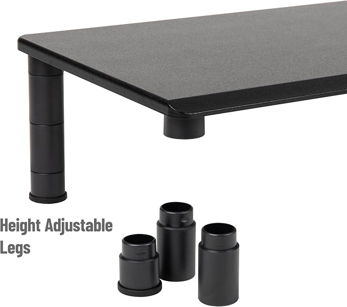Mind Reader Dual Monitor Stand, Height Adjustable, Desktop Organizer, Laptop Riser, Office, 38.5"L x 11"W x 2.55-6.5"H, Black