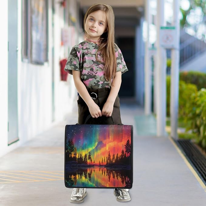 3 Ring Zipper Binder with Shoulder Strap Aurora Borealis Rainbow Tree 1.5 inch Binders Keeper Large Capacity Multi Pockets for School Office Supplies