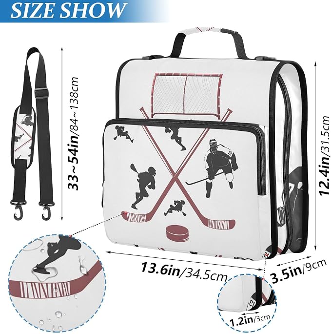 3 D-Ring Zipper Binder Bag, Hockey Player Sport Game Removable Binder with Zipper Case Hold 300+ Sheets& 13 Inch Laptop for School Office Supplies Organizer