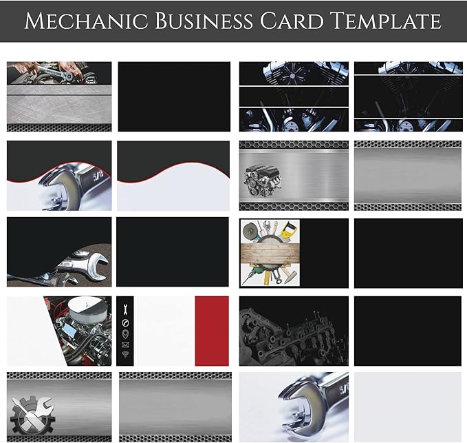 Custom Business Cards Personalized Business Cards for Small Business 300gsm Matte Paper Front & Back Sides Printed 3.5" x 2" - Mechanic Template