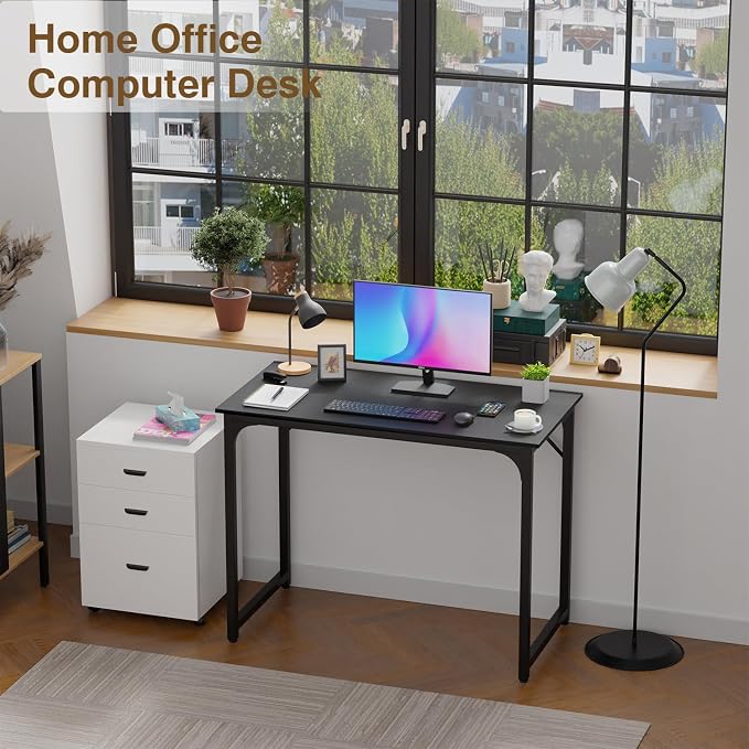 FDW 39 inches Computer Desk, Modern Simple Style Desk for Home Office, Study Student Writing Desk,Black