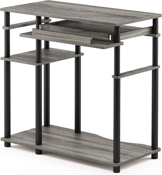 Furinno Abbott 31.5 Inch Desk with Keyboard Tray, Grey Oak | Easy Assembly, Storage Shelf, Computer Desk, Gaming Desk, Writing Desk for Dorm, Bedroom, Study Room