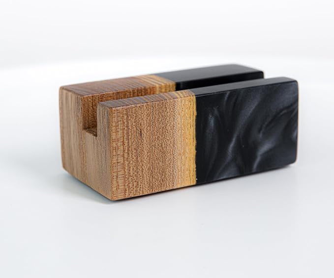 RWA Business Card Holder for Men & Women - Handcrafted Epoxy & Wood, Stylish & Durable Business Card Organizer, Premium Business Card Holders Desk Accessory for Professionals - ELEMENT, black