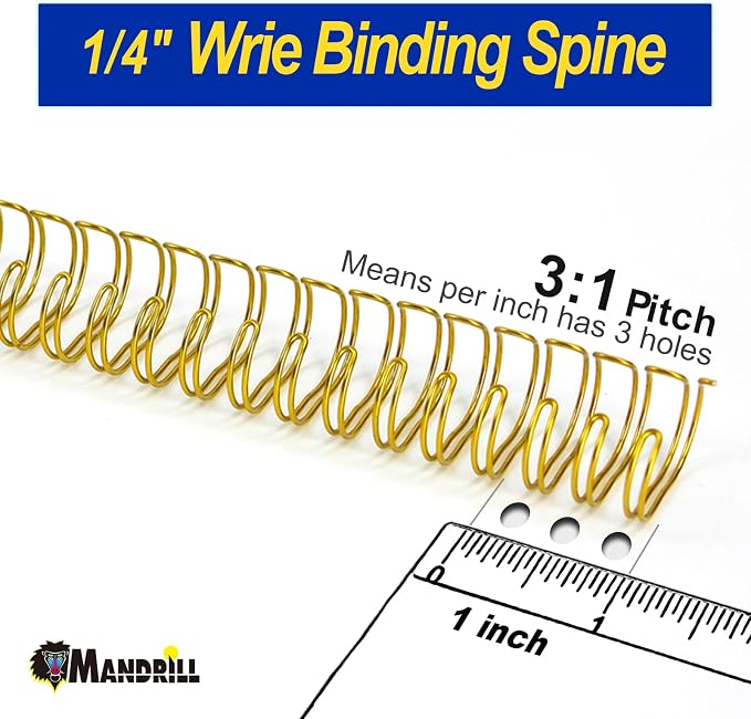 Rayson Wire Binding Spines, 1/4" 3:1 32-Loop, Multicolor, 100 Pack | Includes black, gold, blue, white and silver; 1/4" wire size fits 3:1 pitch machines for small documents.