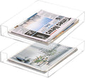 BTSKY 2 Pack Multipurpose A4 File Tray Clear Acrylic Desk Tray Organizer Elegant Letter Size Desk Documents Trays Magazine Files Storage Basket Organizer Bin for Office Cosmetics Bathroom