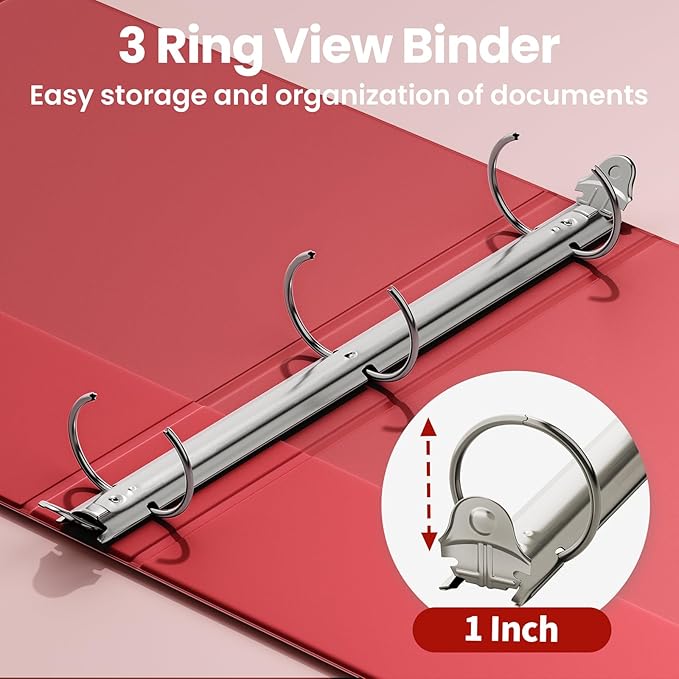 SUNEE 1 Inch Binders 3 Ring 4 Pack, 1" Classic 4-Color Binder Set (8.5x11 Inches) for Office, School or Home Supplies