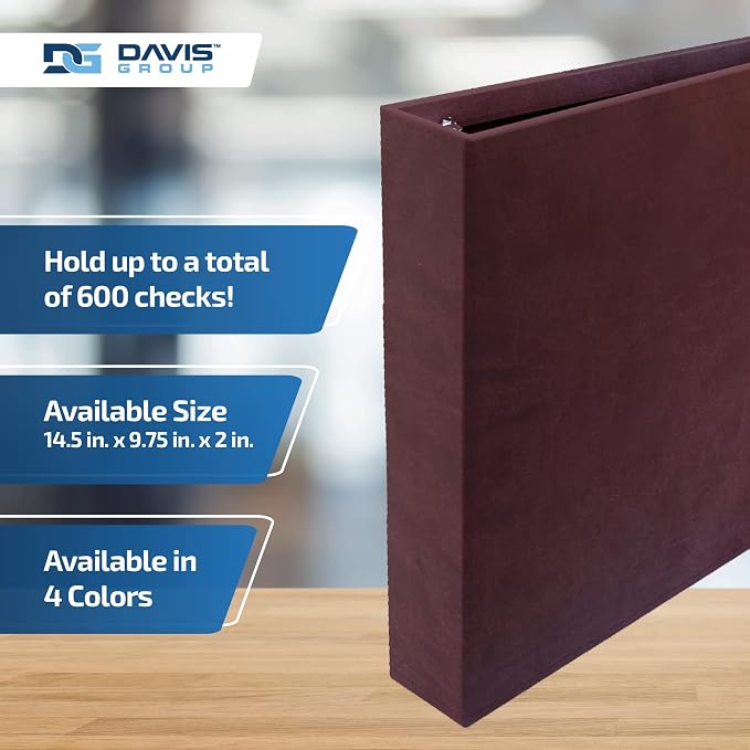 Davis Group Premium 3-Up Business Checkbook Binder, Big and Small Business Essentials for Checks, Burgundy