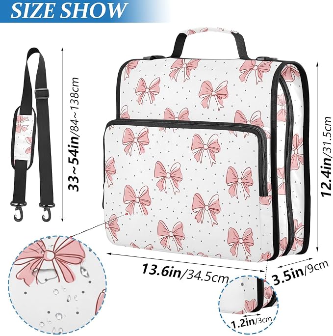 Aslsiy Zipper Binder for Girls Boys Cute Beautiful Bows 1.5 inch 3-Ring Binder Organizer Dots White for School Office Supplies