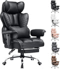 COMHOMA Big and Tall Office Chair Heavy Duty Wide Ergonomic Gaming Chair with Deluxe Embossing Leather with Foot Rest 150°Reclining Adjustable Armrests Pocket Spring Back Support and Without Pillow