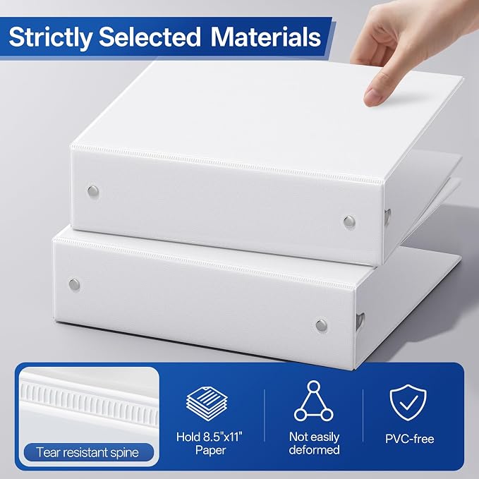 GNL 2 Inch 3 Ring Binders Economy 8 Packs White, 2" Three Ring (Fits 450 Sheets of 8.5x11 Paper) Clear View PVC-Free & Non-Stick for School or Office Supplies