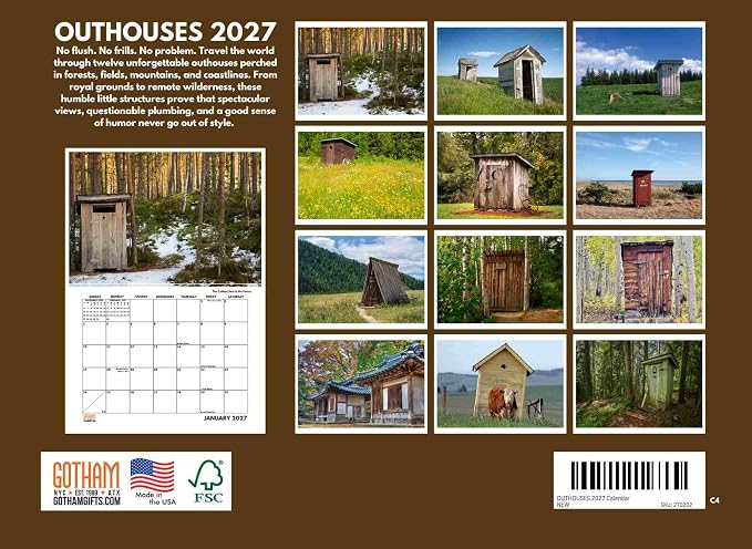 Outhouse Calendar 2027 Monthly Wall Calender 12 Month | American Made In The USA