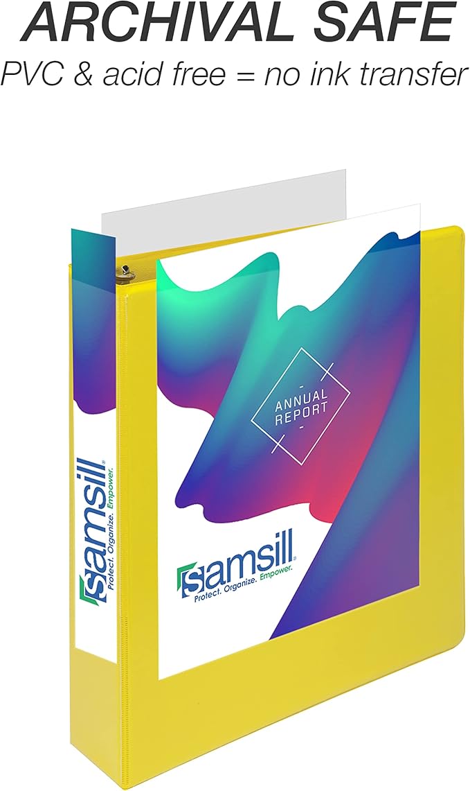 Samsill Durable 1.5 inch 3 Ring Binder, D Ring Binder, 100% Recycled Chipboard, Yellow, 4 Pack
