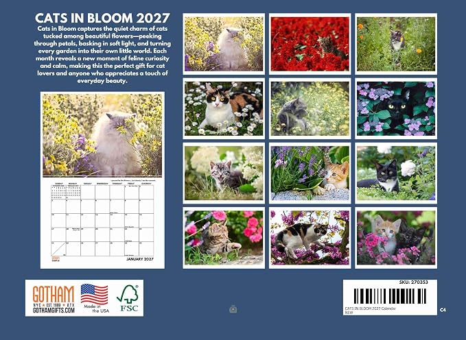 Cats Flowers Calendar 2027 Monthly Wall Calender 12 Month