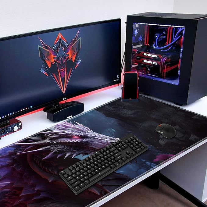 Extended Gaming Mouse Pad 31.5" x 11.8", with Edge Stitching, Non-Slip Rubber Base Keyboard Pad, Suitable for Work, Game, Office, Home and Coasters, Cool Dark Dragon