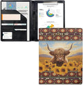Dreaweet Aztec Highland Cow Padfolio for Women,Portfolio Folder for Letter Size Notepad,Personalized Leather Resume Portfolio Folder Organizer for Interviews/Meeting/Presentations