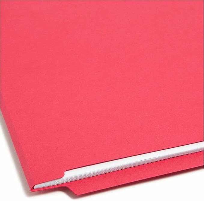 Smead End Tab Fastener File Folder, Shelf-Master® Reinforced Straight-Cut Tab, 2 Fasteners, Letter Size, Red, 50 per Box (25740)