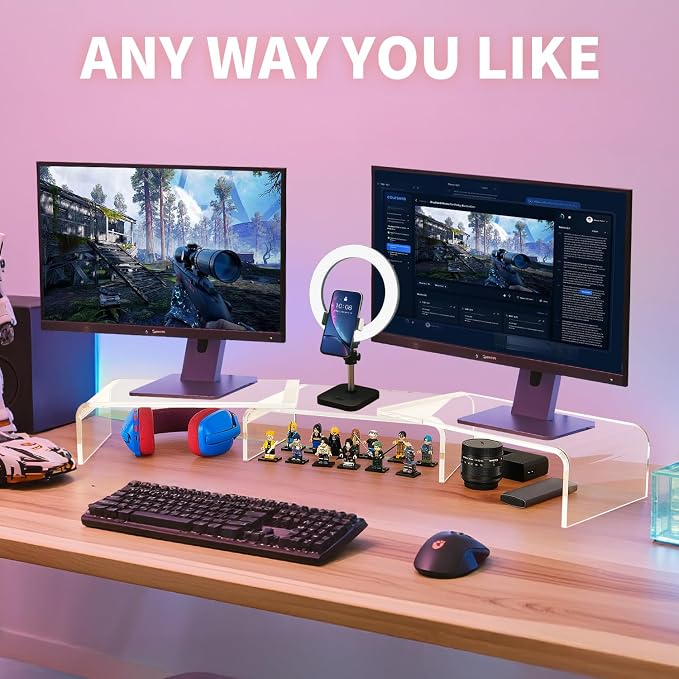 LEKETREE Acrylic Monitor Stand , Clear Monitor Stand for Desk, Computer Accessories for Home Office, Desk Organizer Shelf for Laptop, PC, Multi Media and more