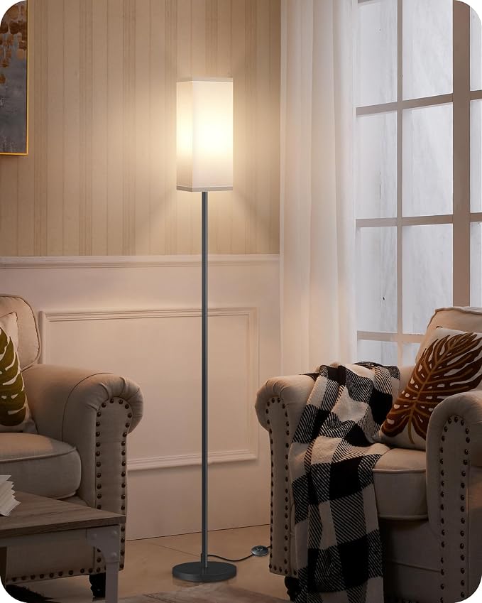 Floor Lamp, Pole Lamp with Foot Switch, Modern Standing Lamp Shade, Minimalist Freestanding Lamp (Bulb Not Included), for Living Room, Bedroom Office ETL Listed, Black and White CW07LD05