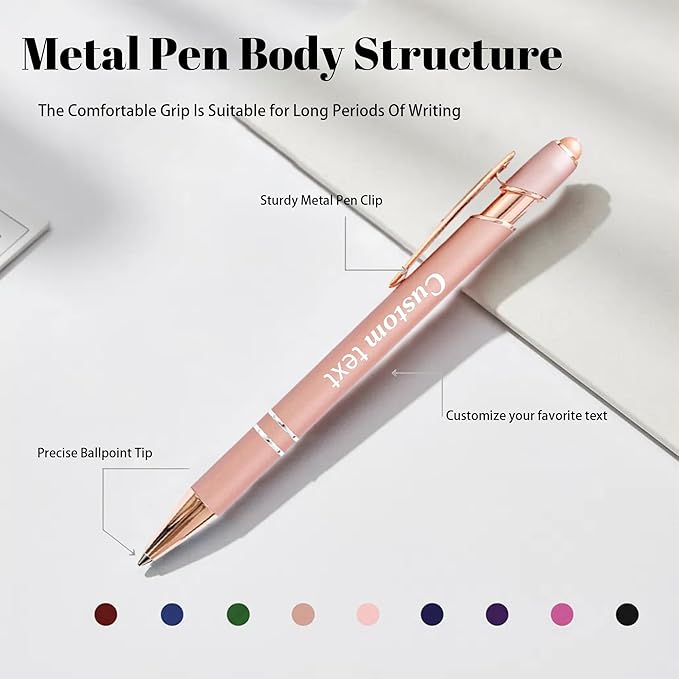 CRME Stylus Pens for Touch Screens Bulk Custom Pens Personalized Customized Engraved Writing Pen with Name Text Smooth Writing Black Ink for School Office Friends Supplies Pink Pens