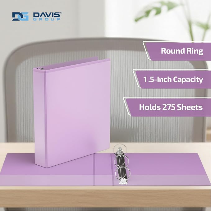 Pack of 6 Premium View Binders, Ring Binders with Clear-View Cover and Interior Pockets, Pastel Color Options, 1.5 Inch, Lavender