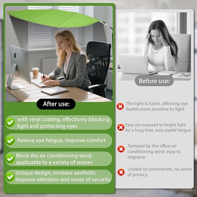 P Polerden Green Office Cubicle and Desk Shade for Cubicle to Block Light | Ideal for Light Sensitive Workers,Adjustable,UV-Resistant-Blocks Overhead Light,Glare and AC Airflow