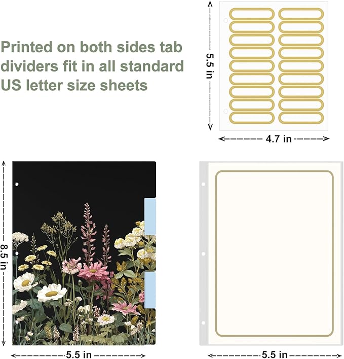 Rouidr Mini 3 Ring Binder with clipboard, 1 inch Round Binder Organizer, 8.5"x5.5" Cute Binder with 5 Dividers Tabs & Clear Sleeves, School Supplies, Office Supplies