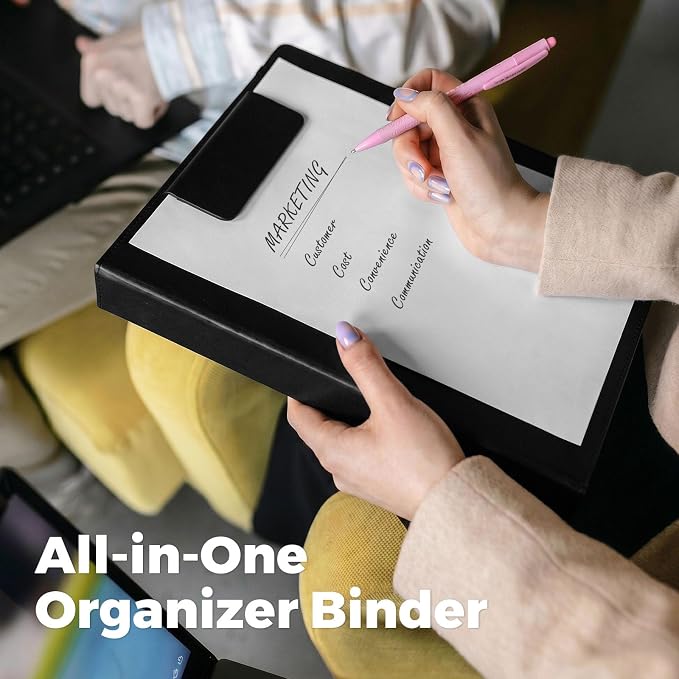 SKYDUE 3 Ring Binder with Magnetic Clipboard, 1 Inch Binder with 5 Dividers | Faux Leather Binder, Folder, Binder Pouch, Plastic Sleeves, and notepad, Ideal for Office & School Supplies Organize
