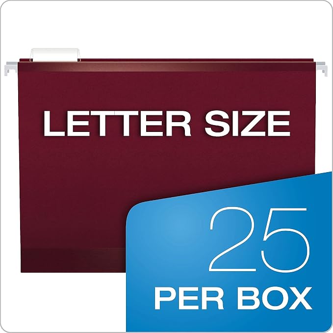 Pendaflex Reinforced Hanging Folders, Letter Size, Burgundy, 1/5 Cut, 25/BX (4152 1/5 BUR)