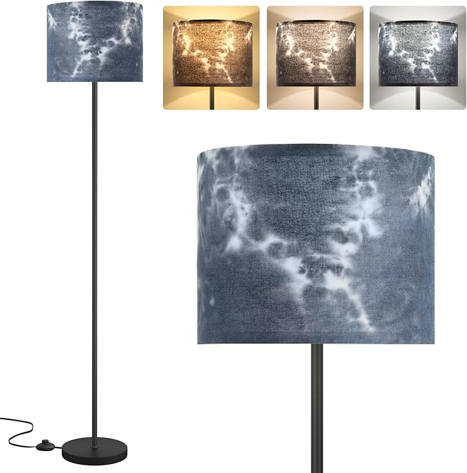 60'' Modern Floor Lamp with Shade, Tall Lamps for Living Room, Bedroom, Office, Dining Room, Hand-Dyed Blue Lampshade(Without Bulb)