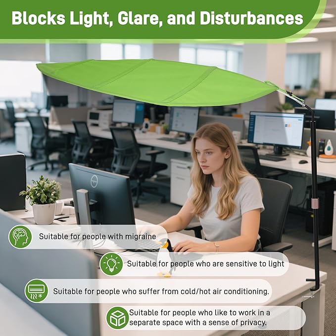 P Polerden Green Office Cubicle and Desk Shade for Cubicle to Block Light | Ideal for Light Sensitive Workers,Adjustable,UV-Resistant-Blocks Overhead Light,Glare and AC Airflow