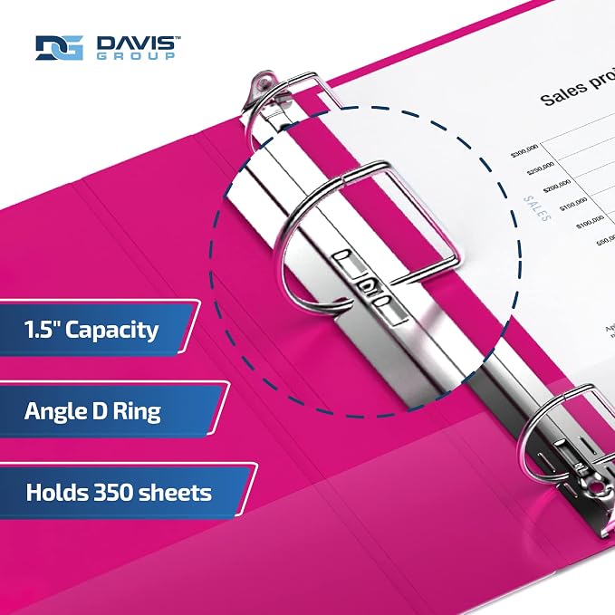 Premium Economy 6-Pack 3-Ring Binders for School or Office, D-Ring Binders, 1.5 Inch, Pink