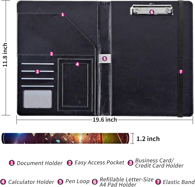 Padfolio/Portfolio Folder Clipboard,Padfolio Clipboard,Writing Portfolio Leather with Cover for Card Holder Slot Letter Size A4 for Office Conference Notepad Clip Boards,Football