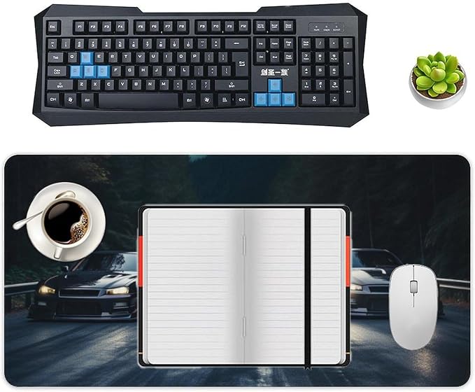 Sports Car Racing Gaming Mouse Pad R34 JDM Car Large Mousepad Cool Big Computer Desk Mat Desk Pad for Keyboard and Mouse Mat Non-Slip Base 23.6 x 11.8 Inch
