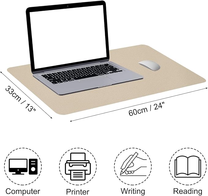 Patikil Desk Pad, 24x13 Non-Slip Waterproof PU Leather Desktop Protector, Dual Sided Home Work Study, Khaki