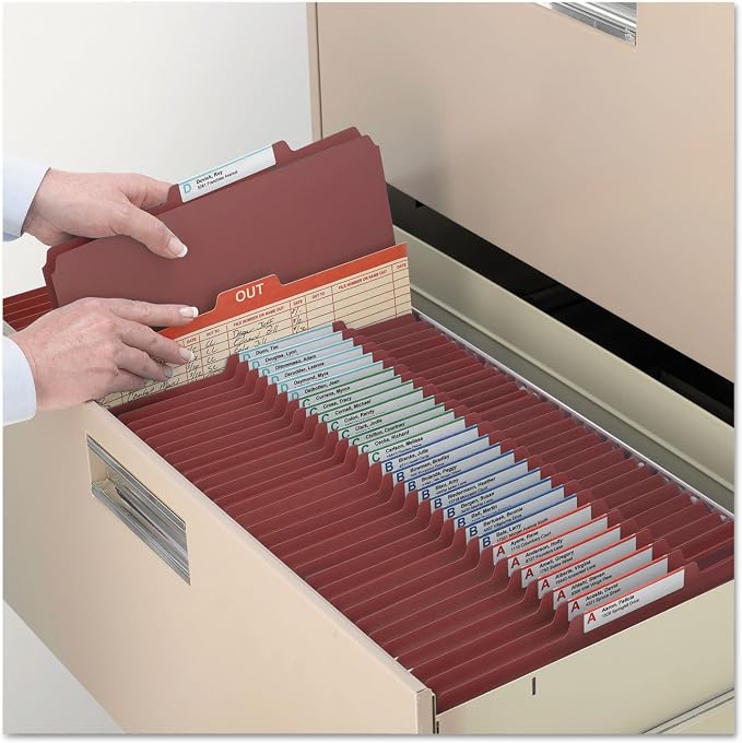Smead Pressboard Classification File Folder with SafeSHIELD Fasteners, 1 Divider, 2" Expansion, Legal Size, Red, 10 per Box (18775)