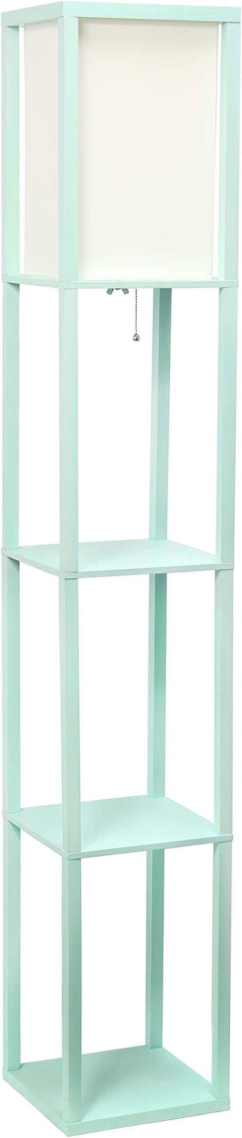 Simple Designs LF1014-AQU Etagere Organizer Storage Shelf Linen Shade Floor Lamp, Aqua