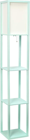 Simple Designs LF1014-AQU Etagere Organizer Storage Shelf Linen Shade Floor Lamp, Aqua