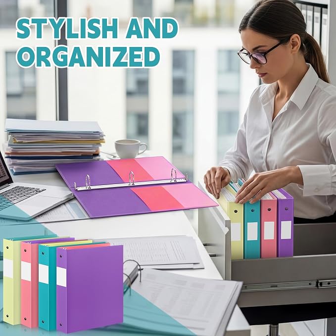 Henoyso 4 Pack Two-Tone Durable 3 Ring Binders 1.5 Inch, 4 Inner Pockets, Colored Plastic Flexible Binders with Large Capacity for School & Office