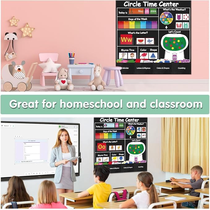 Boczif Circle Time Learning Center Pocket Chart, Classroom Calendar(Black)