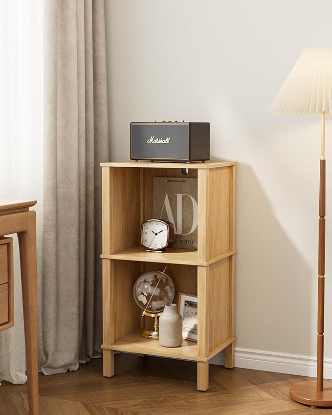 Bookshelf, Modern 2-Tier Bookcase, Open Storage Book Shelf, 11 × 14.2 × 27.4 Inches, Small Narrow Bookshelves for Living Room, Home Office, Bedroom, Natural